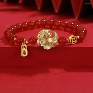 Charme pulseiras sorte zodíaco dragão frisado pulseira feminina artesanal corda vermelha riqueza para amantes símbolo do ano amuletos jóias