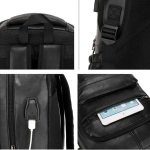 Novos homens vintage USB Charging Backpack grande laptop Bag Pu Leather Man Man Backpack Backpack Casual Teenagers School para meninos