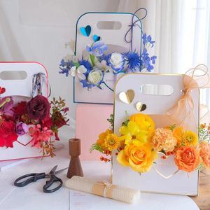 Envoltório de presente em forma de coração portátil cesta de flores caixa de papel dia dos namorados bolsa embrulhando buquê arranjo floral caixas de embalagem