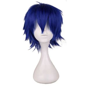 Wigs QQXCAIW Men Short Costume Cosplay Wig Boys Dark Blue 30 Cm Heat Resistant Synthetic Hair Wigs