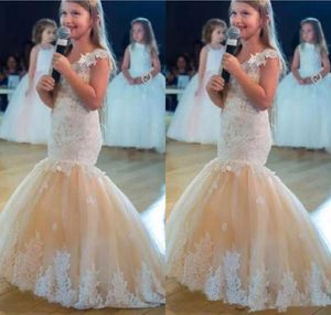 2019 Lovely Champagne Mermaid Flower Girls Dresses Princess For Weddings Ivory Lace Puffy Tulle Birthday Girl Communion Pageant Go9812734