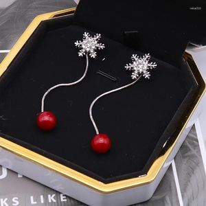 Brincos pendurados femininos strass floco de neve contas vermelhas cristal falso pérola brinco perfurado