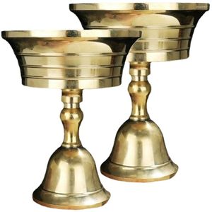 Titulares de vela 2 pcs bronze ghee suporte de lâmpada tealight taper templo uso vara suporte de cobre copo de ouro copos vintage