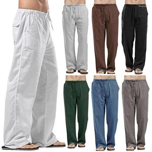 Men's Pants Fahion Casual Elastic Waists Trousers Linen Loose Straight Party Streetwear Plus Size
