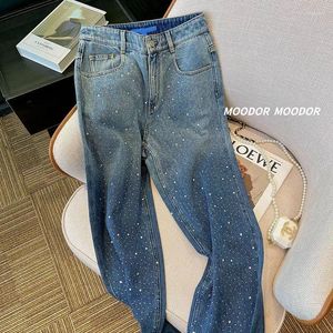 Kvinnors jeans höga midja kvinnor breda ben raka byxor 2024 Autumn streetwear låg stigning