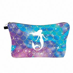 fudeam Cute Colorful Mermaid Print Portable Women Travel Storage Bag Toiletry Organize Cosmetic Bag Waterproof Female MakeUp Bag Q7JB#