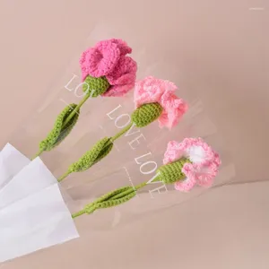 Decorative Flowers Crochet Mother's Day Gifts Knitted Bouquet Handmade Single Simulation Flower Home Decoration Fake Floral