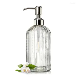 Liquid Soap Dispenser Fashion Stripesclear Glass Refillerable med rostfritt stål för badrum hand sanitizersliquid droppe