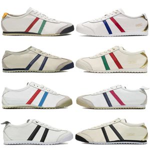 Clássico Running Shoes Tiger 66s Couro Running Shoes Mens Womens Birch Verde Branco Azul Creme Cinza Escuro Branco Preto Esporte Sapato Designer Homens Lacing Strap Sneakers