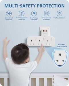 Lencent UK Plug Swee Wall Extender с розетками 3AC +PD 20W USB-C +2 USB-A QC 3.0 Surge Protected Adapter с выключателем для дома