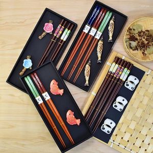 Set di bacchette in stile giapponese, confezione regalo, porta bacchette in ceramica, porta bacchette, in legno riutilizzabile per la casa