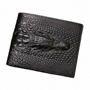 Pele de crocodilo carteira masculina 100% couro genuíno pequeno zíper curto carteiras titular do cartão de crédito moeda bolso bolsa jacaré e436 #