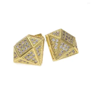 Stud Earrings Hip Hop CZ Stone Paved Bling Out Earring Gold Color Copper Geometric Rhombus Men Rapper Jewelry