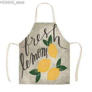 Aprons Lemon Fruit Pattern Bib Watercolor Art Kitchen Apron Womens Home Cooking Bakery Cleaning Linen Chef Stain Resistant Apron Y240401
