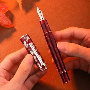 Hongdian N8 Fountain Pen Red Акриловая смола Maple Carving Cap EF/F NIB Тримина