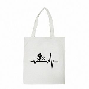 mountain Bike Heartbeat Funny MTB Dirt Bike canvas bag Fi Teenager Students sports Shoulder Handbags Shop Bags I63g#