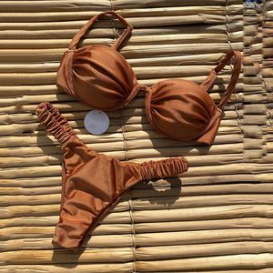 Arxipa Sexy Bikini Dwuczęściowy strój kąpielowy dla kobiet underwire Kąpiec wyściełana push upa plażowa biała czarna khaki solid 2 -częściowy gniazdka gniga gniastka