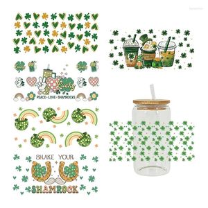 Window Stickers St. Patrick's Day Lucky Charms kan linda UV DTF för 16oz libbey Glass Wraps Cup Diy Waterproof Decals D13996