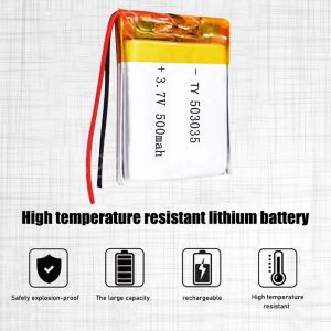 1 st 3.7v 503035 500mAh Uppladdningsbar batteri GPS -polymer litiumbatteri för LED -ljuskörningsinspelare Radio Bluetooth -högtalare