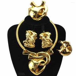 Collana Orecchini Set Vendita Dubai Gioielli italiani placcati in oro Donna Festa di nozze Banchetto Ciondolo grande leggero Grassetto FHK17482