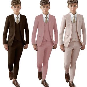 Classic Solid Boys Suit Set 4 Pieces Blazer Vest Pants Including Tie Formal Tuxedo Fod Kids Toddler Pantsuit Birthday Wedding 240328