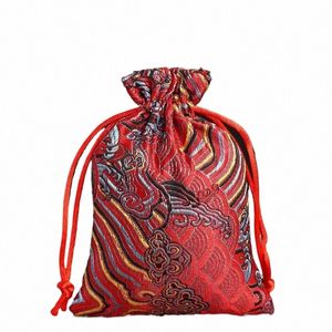 jewelry storage bag Play string gift brocade embroidery jewelry brocade bag drawstring bunched small cloth bag R2q6#