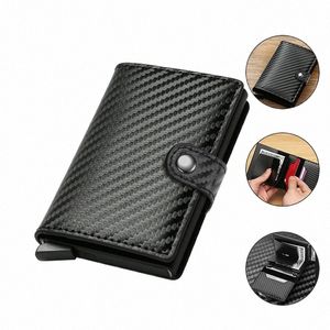 Carb Fiber Titular do cartão de crédito Carteira Homens Rfid Smart Metal Thin Slim Pop Up Minimalist Wallet Small Black Purse Metal Vallet 984E #