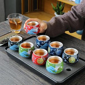 Xícaras Pires Gilt Silver Tea Cup Cerâmica Teacup Esmalte Chinês Conjunto Colorido Master Gift Box