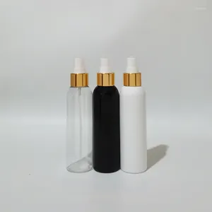 Bottiglie di stoccaggio 40 pezzi 150 ml Bottiglia di plastica nera vuota con collare in alluminio argento oro Nebbia Spray Profumo Acqua Imballaggio cosmetico