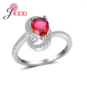 ウェディングリングExquisite Genunie 925 Sterling Silver Austrian Crystal for Women Ladies Engagement Party Finger Ring最高品質