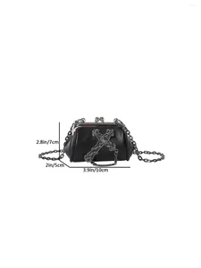 Umhängetaschen Gothic Schwarz Mini Handtasche Mädchen Dark Punk Schädel Kette Umhängetasche Damen Party Shopping Leder Clutch Clip