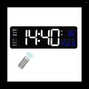 Wall Clocks 16Inch LED Digital Clock- Alarm Clock/Temp/Date/Week/Timer Remote Adjustable For Home/Gym/Office-Blue Lights