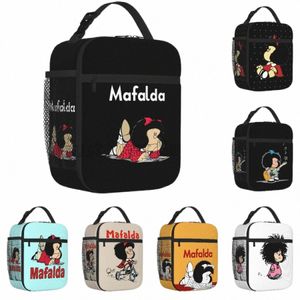 divertente Mafalda Borsa termica per il pranzo per le donne Bambini Resuable Cooler Lunch Box termico Portatile Bento Tote per il lavoro Scuola Picnic w0MK #