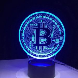 Bitcoin moneta sztuka akrylowa LED LED Light do pokoju dekoracyjny czujnik dotykowy nocny 16 kolorów zmieniająca 3D stołowa lampka nocna