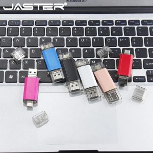 JASTER TYPE-C OTG 3 в 1 USB Flash Drive 64 ГБ для Android Memorne Memory Stick Silver Metal Drive Blue Micro USB U-диск