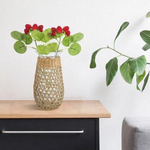 Vases Straw Glass Vase Rustic For Plants Rattan Woven Dried Flower Arrangement Decorative Planter Pot