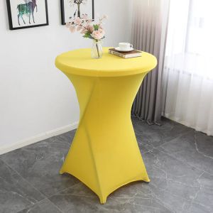60/80cm Diameter Stretch Round Table Cover Cocktail Spandex Table Cloth Bar Hotel Wedding Elastic White Party Table Cloth