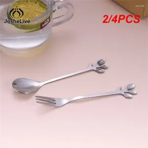 Spoons 2/4PCS Creative Stainless Steel Leaves Spoon Coffee Ice Cream Tea Stirring Kitchen Accessories Tableware Decoration