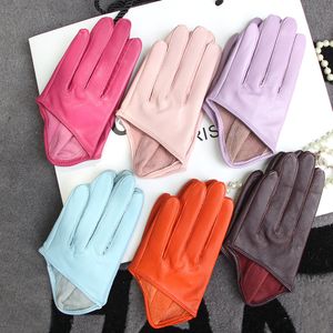 Sunscreen Gloves Women's Single Genuine Leather Half-palm Gloves Real Sheepskin Stage Show Driving gloves No Lining Girl's gloves