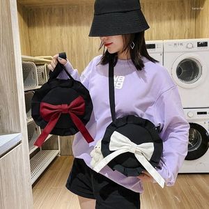 Torby na ramię Kawaii Canvas Bag Women Cute Fold Bow Hat Messenger Mesele Phone torebki Crossbody For Girl