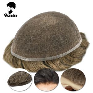 French Full Lace Toupee Men Breathable Capillary Prothesis Natural Hairpeice Human Hair Replacement System Straight Wave Wig Man