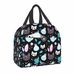 Herb Witch Pattern Isolated Lunch Bag For School Office Halen Cat Skull Leakproof Cooler Thermal Bento Box Women Children B51o#