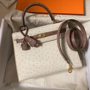 10s Tote Çanta 25cm Tasarımcı Çanta Crossbody Çanta Kahverengi Beyaz Besigner Çanta Messenger Çanta Çanta Lüksler Çanta Tote Çanta Gerçek İthal Devekuşu Cilt