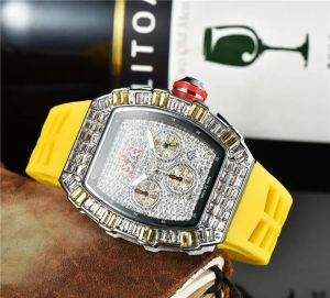 Top Luxury Watch Men's Womens Iced Out Watches Yellow Rubber Full Function Calendar Wristwatches Montre Femme2042