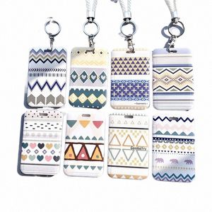 2023 Ins Student School Acc Ctrol Credit Id Card Holder Bags Geometric Patterns Women Men Work Bus Card Cover Case Keyring d2Gi#