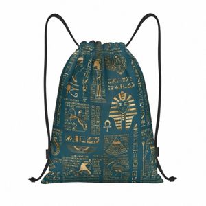 Egipskie hieroglify i bóstwa sznurka plecak mężczyzn sportowy sackpack składany starożytny egiptowy faraon torba sklepu z1ro#