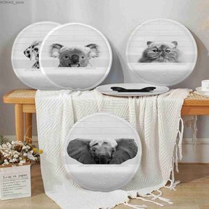 Cushion/Decorative Pillow Animal Poster Elephant Giraffe Toilet Bathtub Black White Square Meditation Cushion Dining Chair Seat Cushion Anti-Slip Y240401