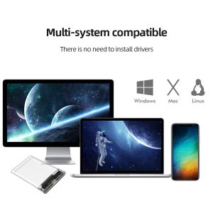 USB3.0/2.0タイプCから2.5インチSATA SSD HDDエンクロージャーSATAハードドライブケースMacBook用透明なポータブルソリッドステートドライブボックス