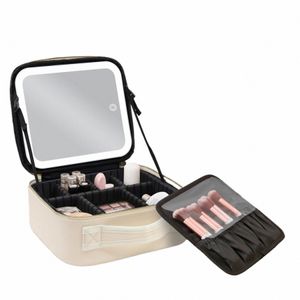 Reise-Make-up-Tasche mit LED-beleuchtetem Spiegel, Make-up-Koffer mit verstellbaren Trennwänden, abnehmbarer 10-facher Vergrößerungsspiegel 82eC#