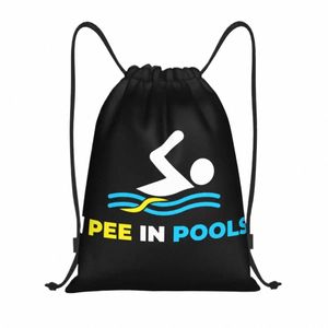 custom Funny Swimming I Pee In Pools Drawstring Bag for Shop Yoga Backpacks Men Women Sports Gym Sackpack l4Se#